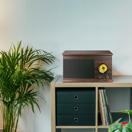 Gramofon z głośnikami Vintage USB, BT, FM ciemne drewno RP173  Fenton