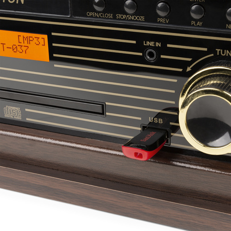 Gramofon Memphis Fenton BT CD kaseta DAB+ FM USB brązowy