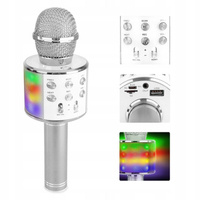 Mikrofon karaoke z głośnikami BT MP3 efekt LED srebrny