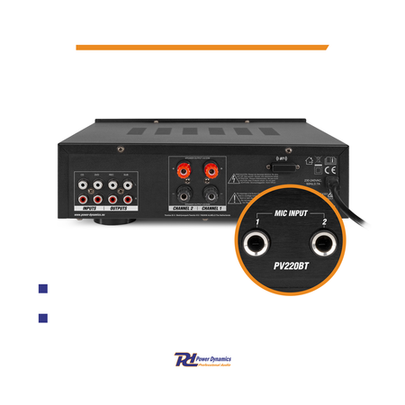 Wzmacniacz audio PV220BT 2 strefowy 100W USB SD BT FM LED pilot Power Dynamics